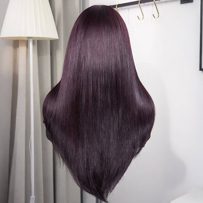 Novaé Dark Burgundy Straight Human Hair Glueless Wig - 7x5 HD Lace Layered - 99J