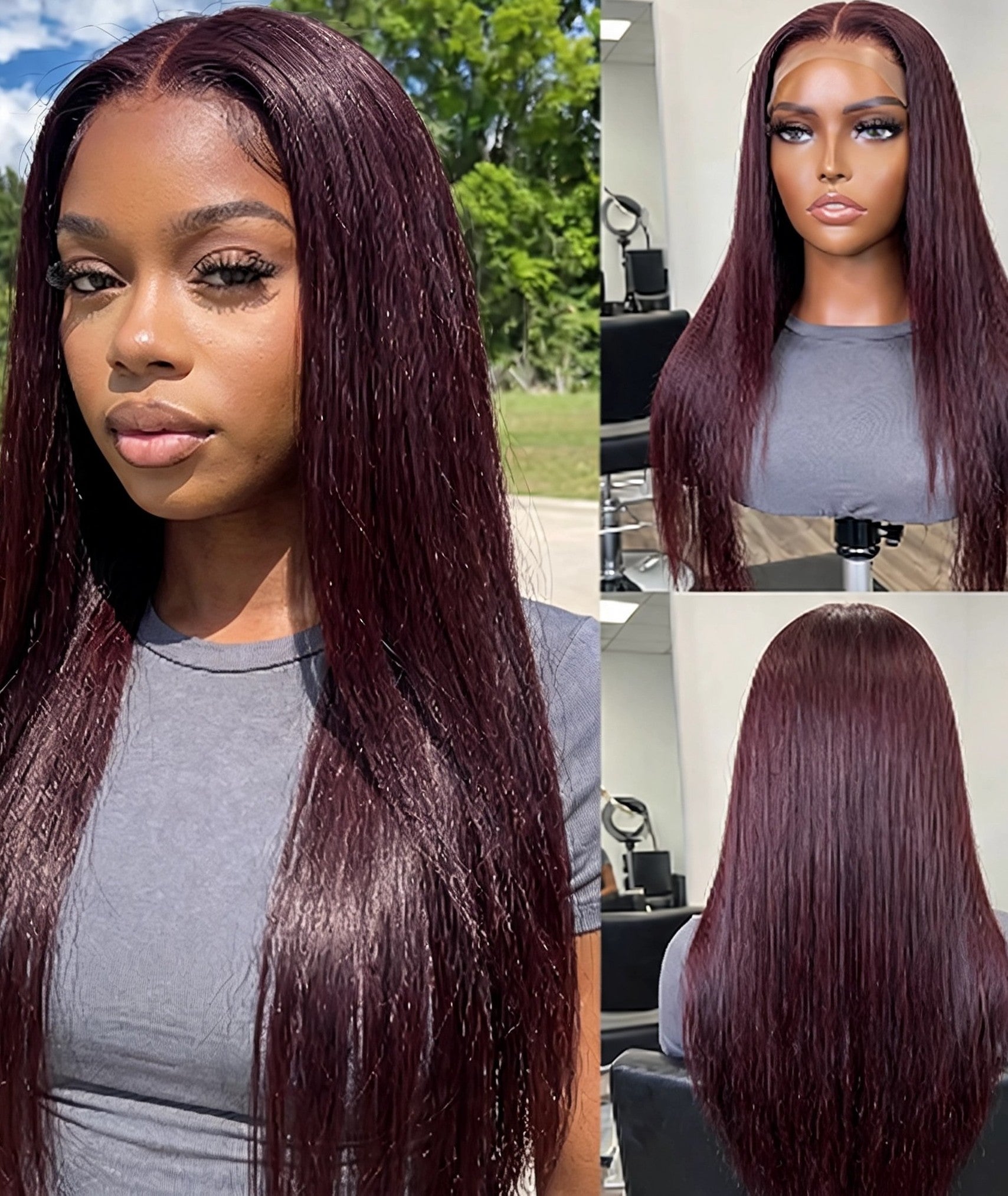 Novaé Dark Burgundy Straight Human Hair Glueless Wig - 7x5 HD Lace Layered - 99J